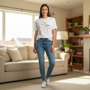 Women's Jerzees White Short Sleeve Tee L with Brown Alaska Graphic